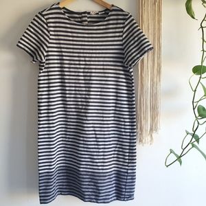 British Khaki Striped Short Sleeve Pullover Cotton Blend Dress Medium